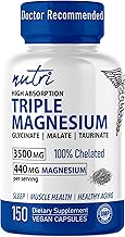 Nutri Triple Magnesium Complex 440mg - Magnesium Glycinate, Malate, & Taurinate - 100% Chelated for Maximum Absorption - 120 Vegan Capsules - Triple Complex Magnesium - Magnesio Triple Complex