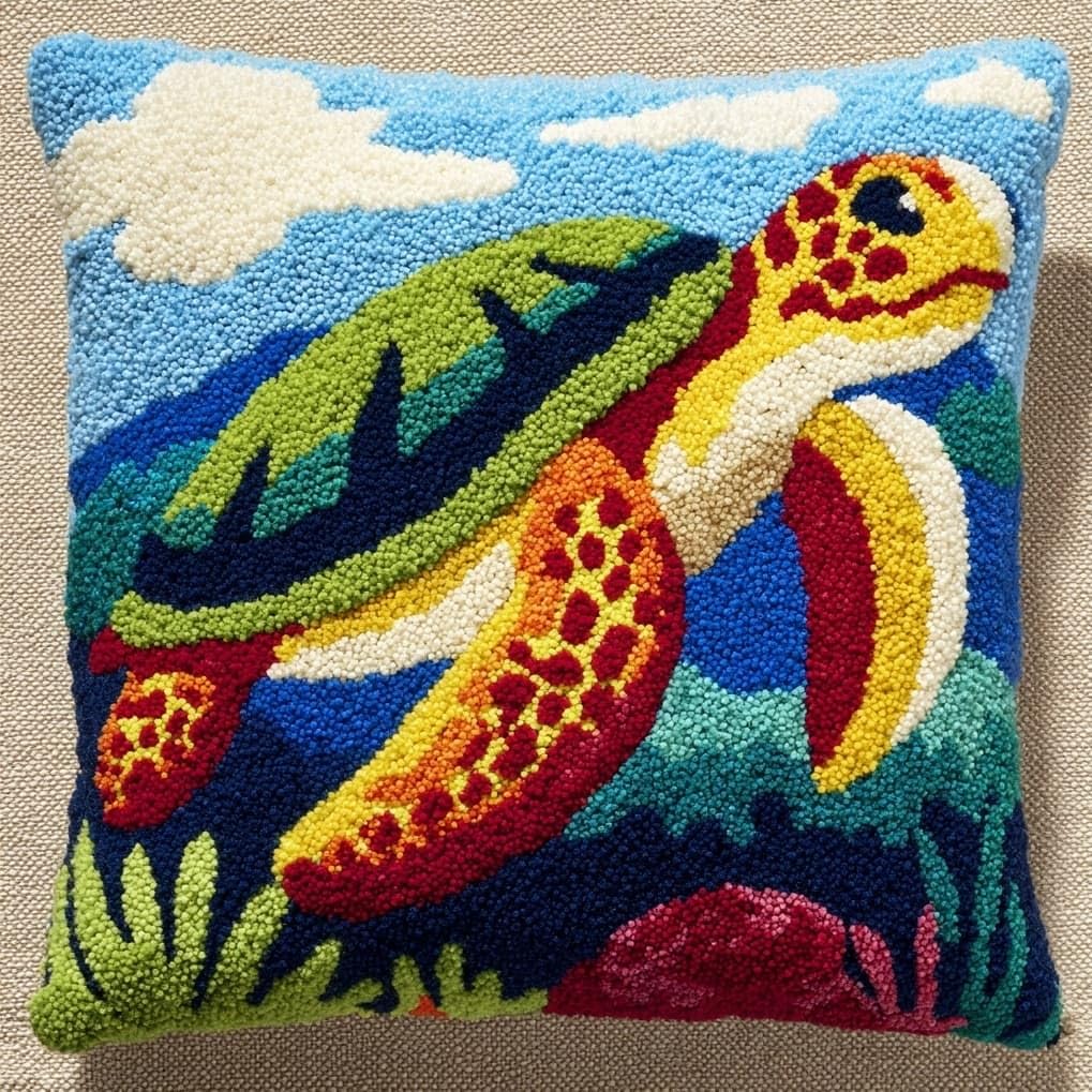 AxiangziK Latch Hook Pillow Kit for Beginners,Cute sea Turtle