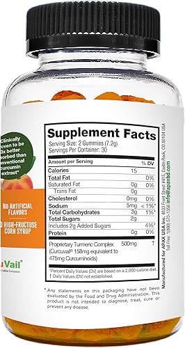 Miniatura 3 de Gomitas de curcumina de cúrcuma, suplementos antioxidantes con 475 mg de curcuminoides, sabor a melocotón, veganas, sin OMG, 60 unidades