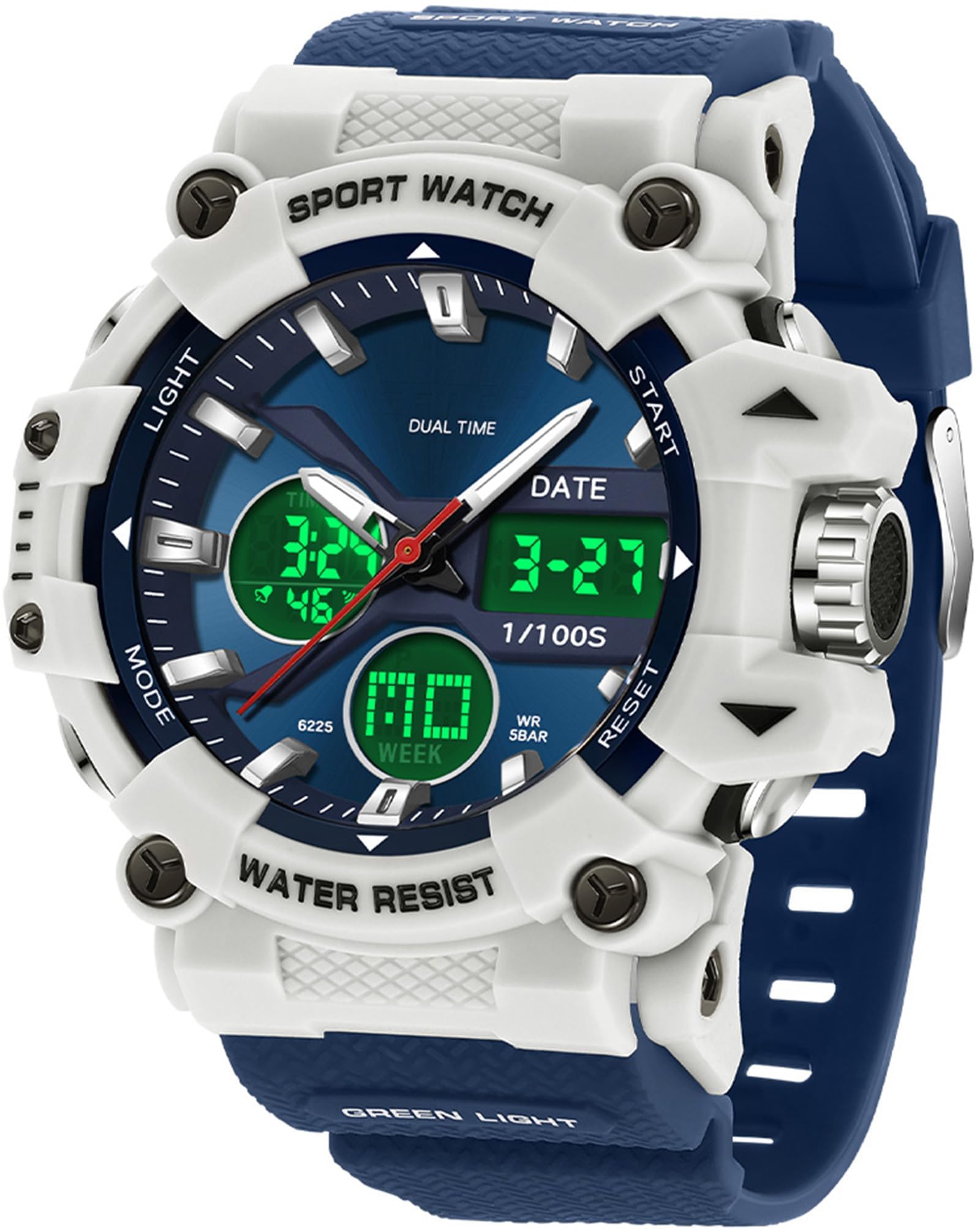 Montre militaire pour homme - Montre numérique - Analogique - Pour homme et garçon - Multifonction - Réveil - Montre militaire - Montre numérique LED - Étanche jusqu'à 5 ATM