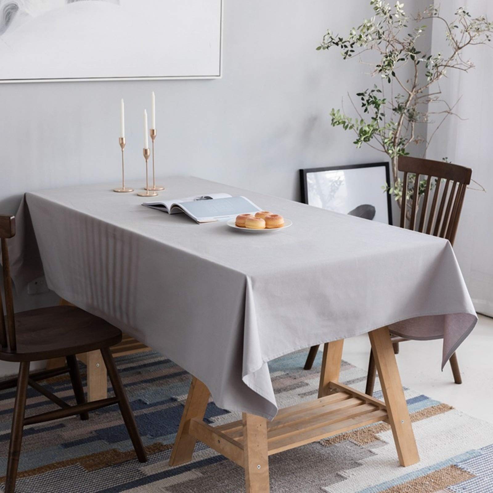 Nappe coton gris clair moderne 145x200cm au tissage uni haut de gamme pour intérieur