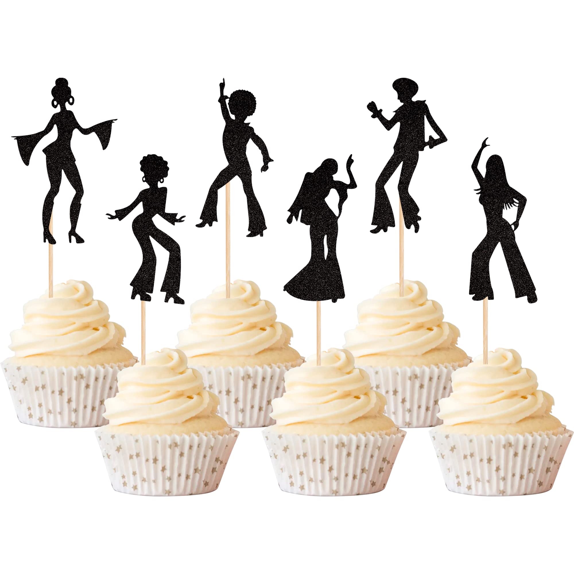 Xsstarmi 24 Pack Disco Cupcake Toppers Glitter 70's Disco Cupcake Picks for Dancer Music Disco Theme Baby Shower Wedding Kids Birthday Party Cake Decorations Supplies