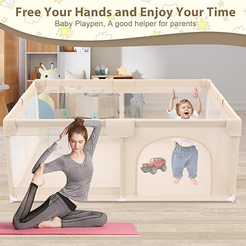 Miniatura 3 de Corralito para bebés y niños pequeños de 50 x 50 pulgadas, corral de juegos para bebés con cubierta de malla suave y transpirable, corralito para