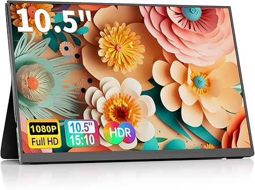 Monitor portátil de 10.5 pulgadas para latop, 2K FHD 60HZ, entradas USB-C y HDMI, panel IPS ultradelgado con HDR y cubierta inteligente premium y