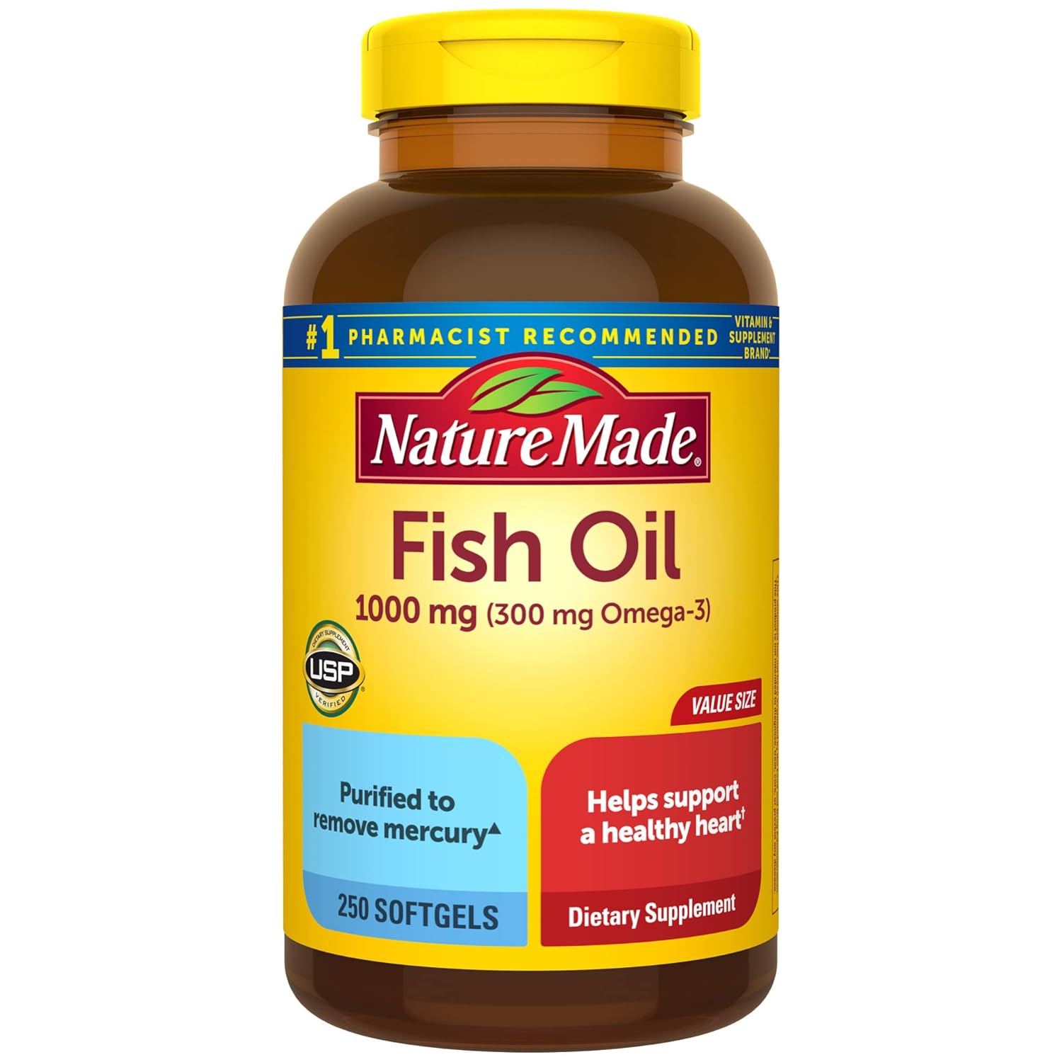 Nature Made Fish Oil Omega 3 Supplements 1000mg Softgels Omega 3 Fish Oil for Healthy Heart Support 250