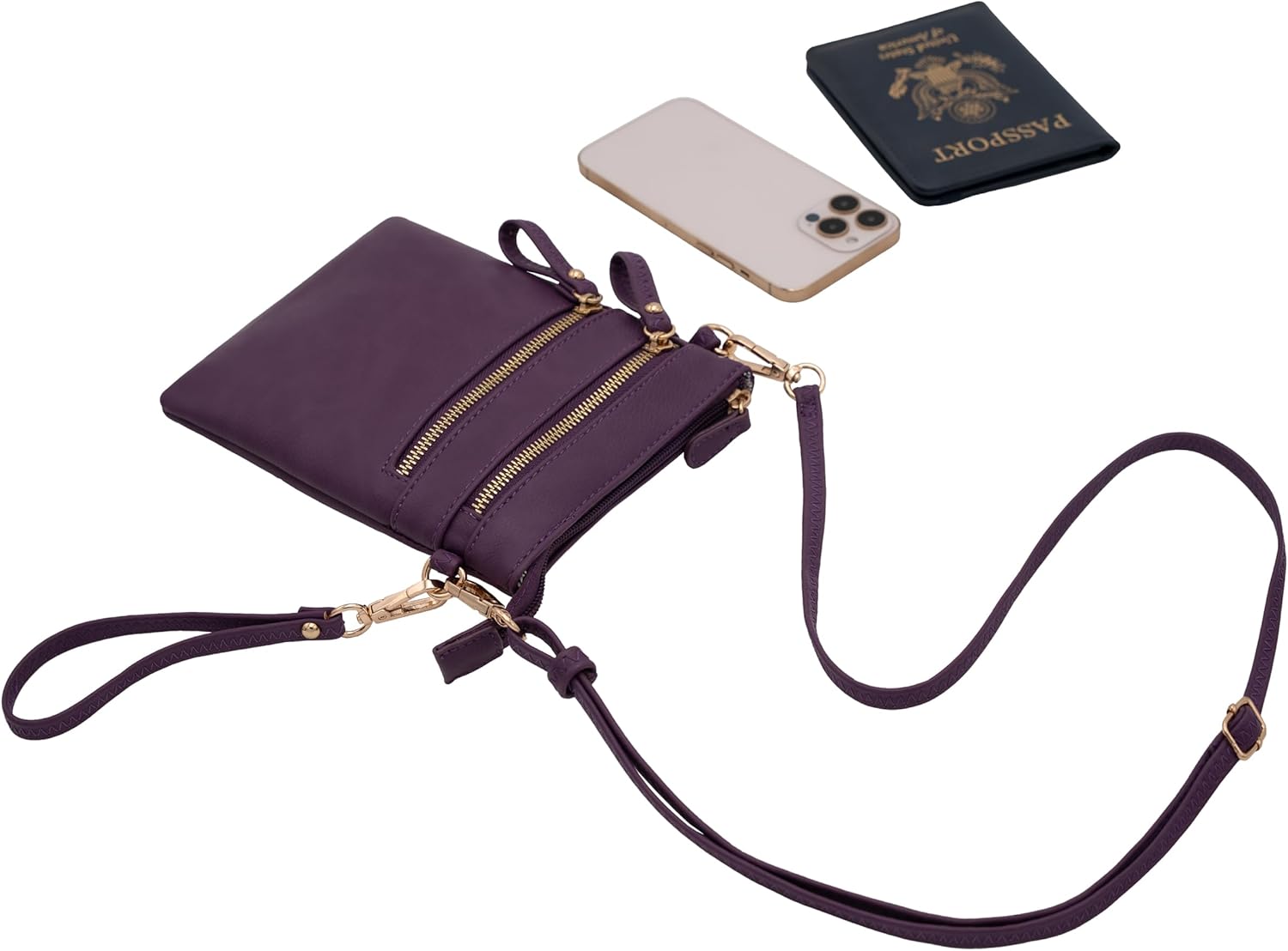 Solene Small Crossbody Bag for Women, Multi Zip Pockets with Detachable Wristlet, Lightweight Travel Purse, Cell Phone Pouch - Image 4