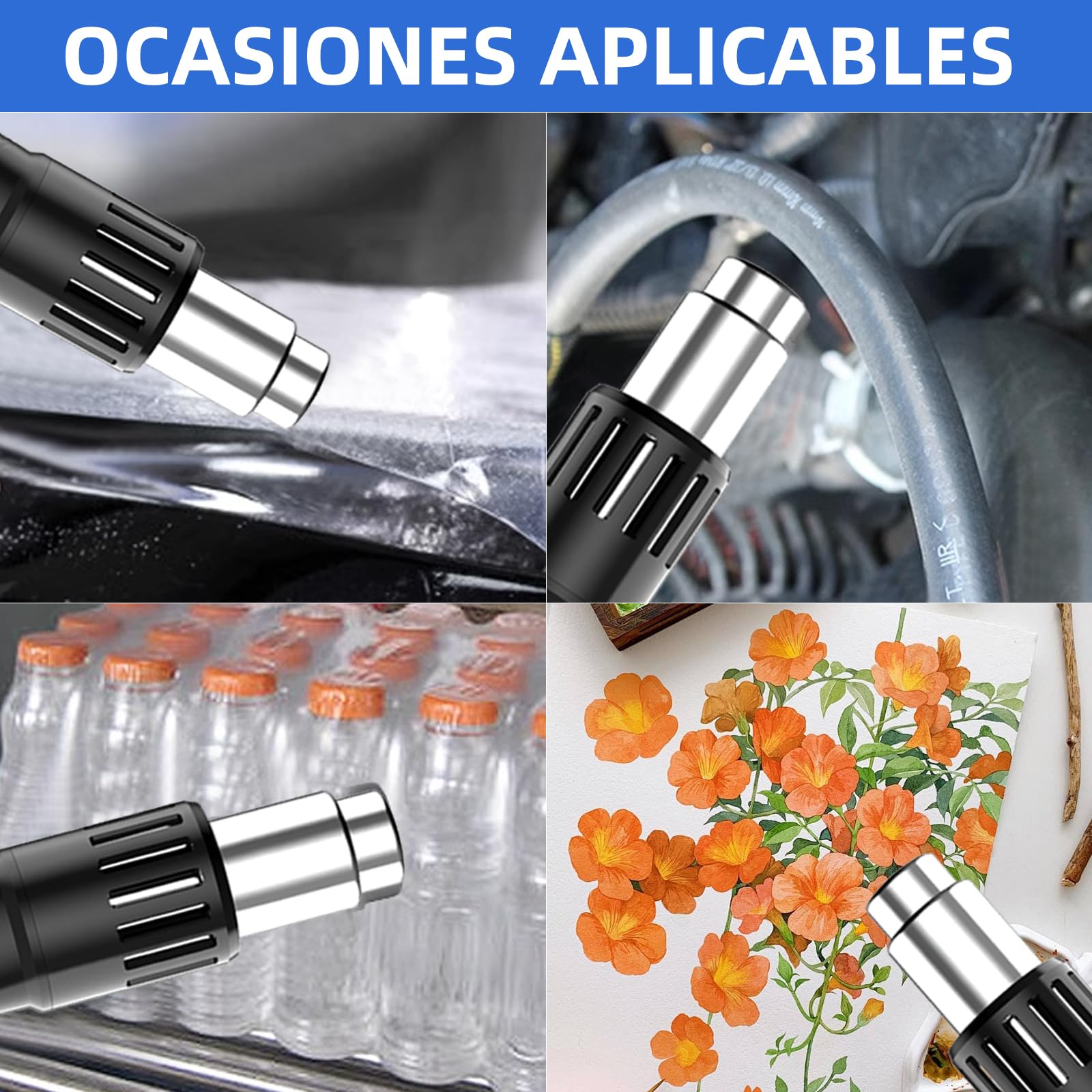 600W Mini Pistola de Aire Caliente Multifunción con Pantalla LED Digital,Pistola de Calor Portátil Temperatura Ajustable 100℃- 500℃,Pistola de Calor con Doble Protección,7 Accesorios de Boquilla