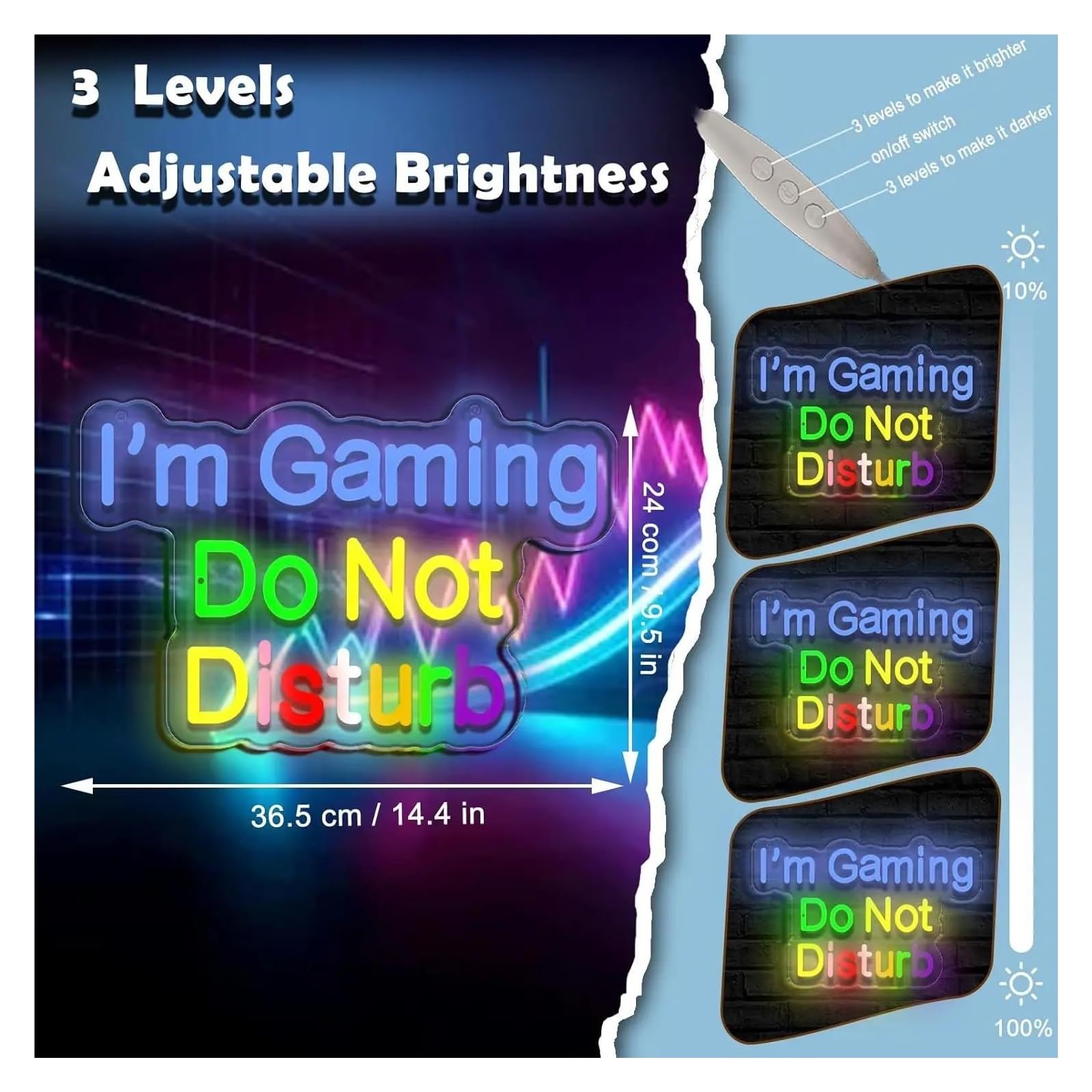 Wiszące neony artystyczne Neon LED Z Napisem I'm Gaming Do Not Disturb Z Możliwością Ściemniania, Do Pokoju Gier, Baru, Sypialni, Domu, Dekoracja Ścienna, 36.5cmx24cm