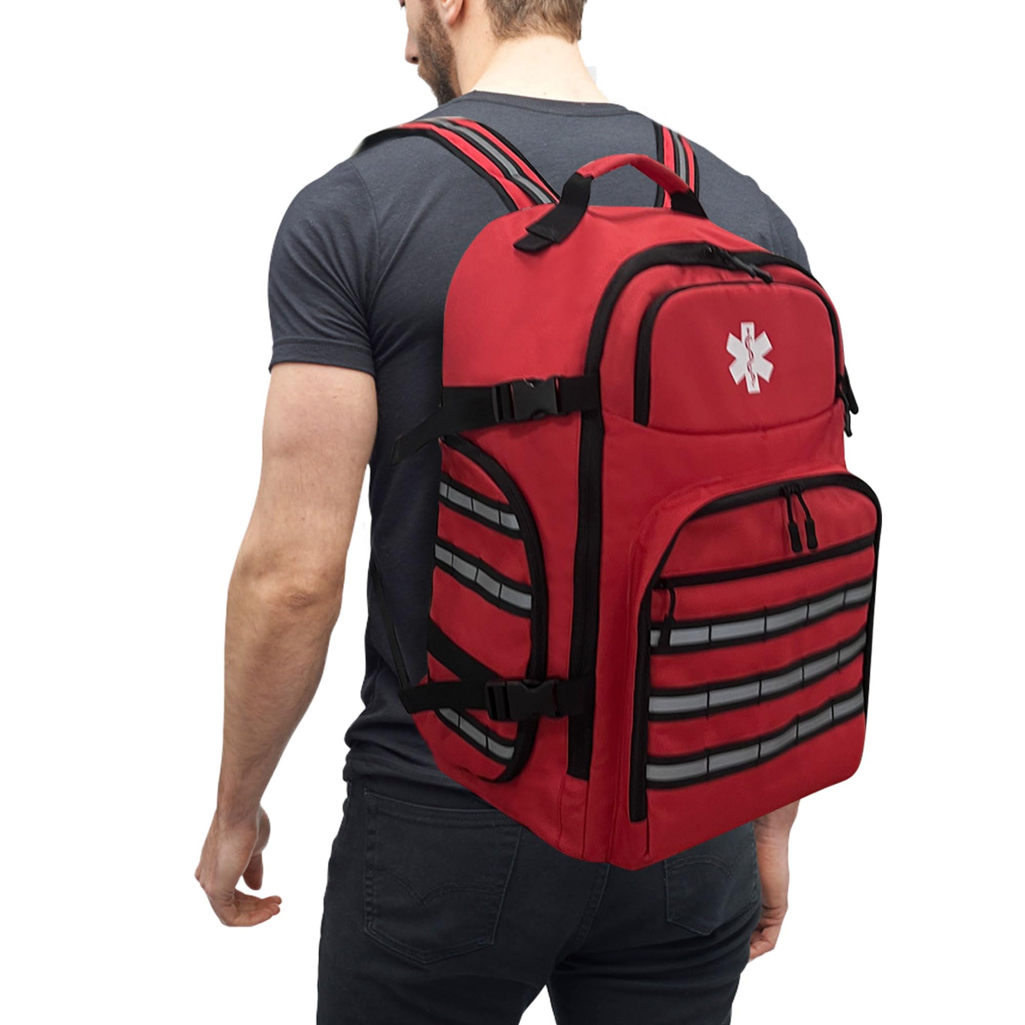 3DTengkit Professional Emergency Medical Backpack,First Aid Trauma Backpack Empty,With Reflective Strip and Anti-Slip Bottom,for Camping Hiking Travel (Red, Large)
