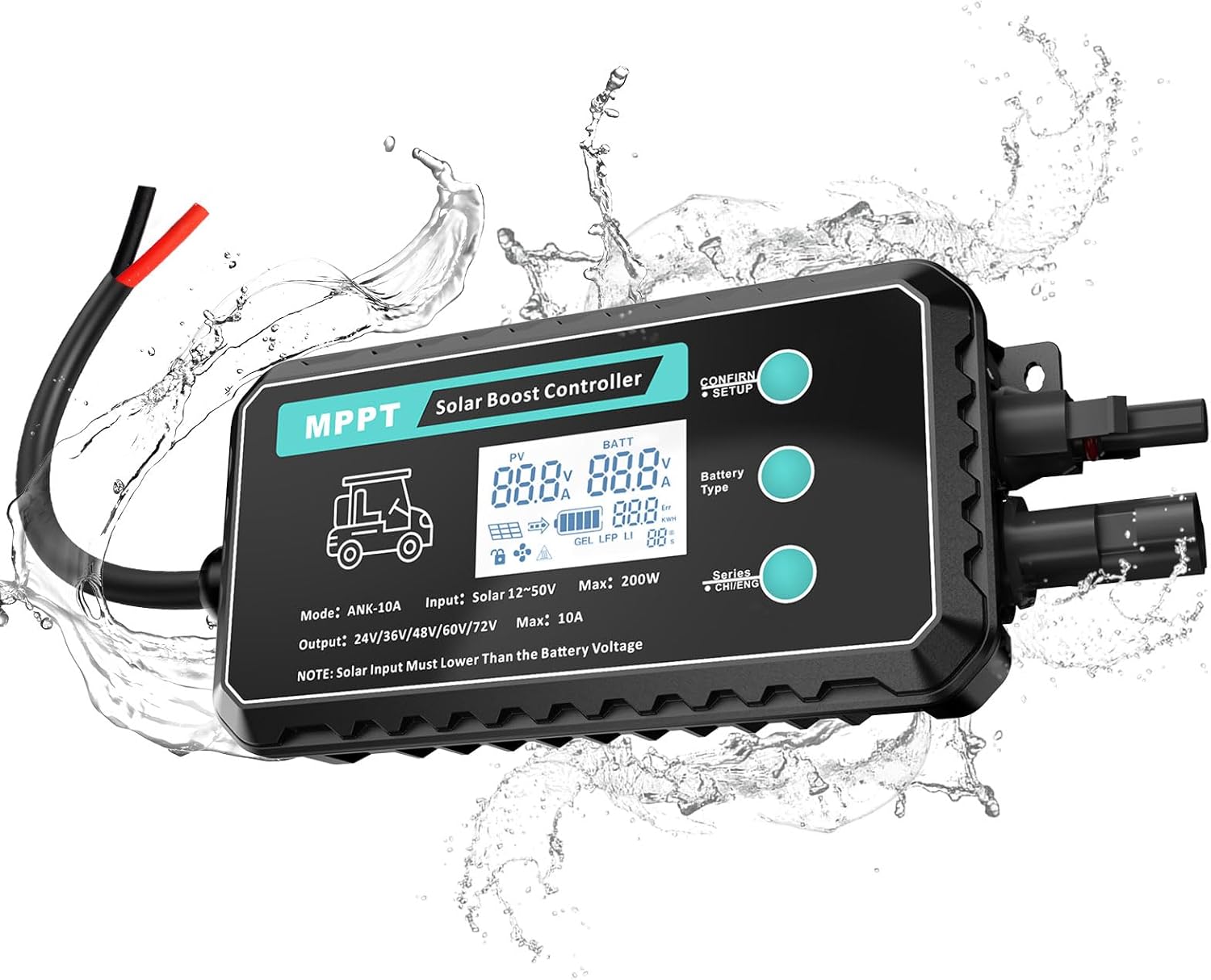 10A Waterproof Boost MPPT Solar Charge Controller Solar Panel for LiFePO4, Gel, Batteries Solar Charge 48 Volt Golf Cart Batteries,Electric Bike ,Electric Skateboard,Electric Surfboard Batteries etc