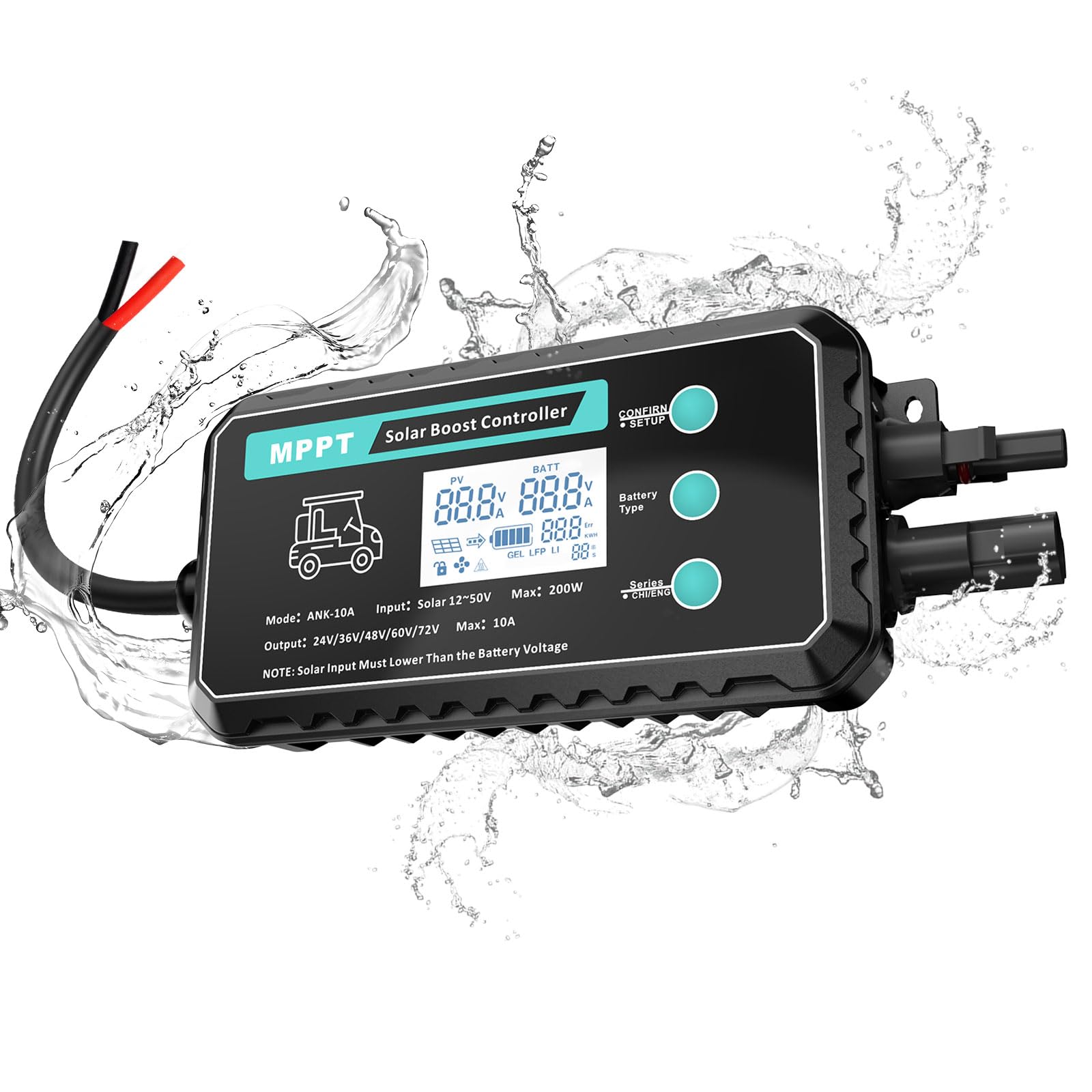 Photo 1 of 10A Waterproof Boost MPPT Solar Charge Controller Solar Panel for LiFePO4, Gel, Batteries Solar Charge 48 Volt Golf Cart Batteries,Electric Bike ,Electric Skateboard,Electric Surfboard Batteries etc