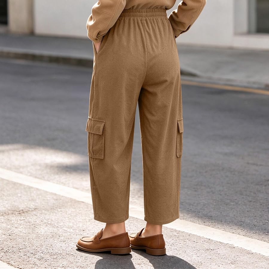 Hosen Damen Cordhose Cord Freizeithose Herbst Winter Barrel Damenhosen | Guhmomh Khaki L Jogginghose Bequeme Freizeithose Lockere Lang Sporthose Freizeit Hose Warm Stoffhose Elegante Arbeitshose, Bild 3