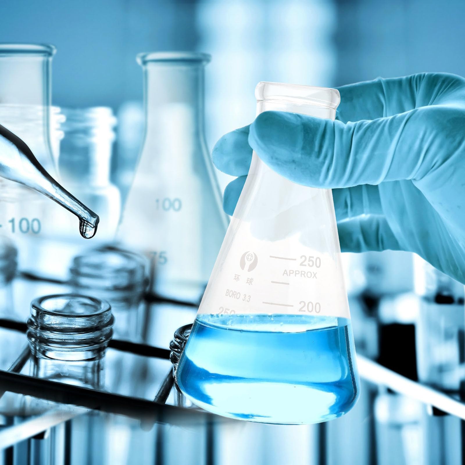Mipcase Beuta Conica 250Ml in Vetro Borosilicato Addensato Scala Graduata, Fiaschetta per Laboratorio e Attività Scientifiche Scolastiche