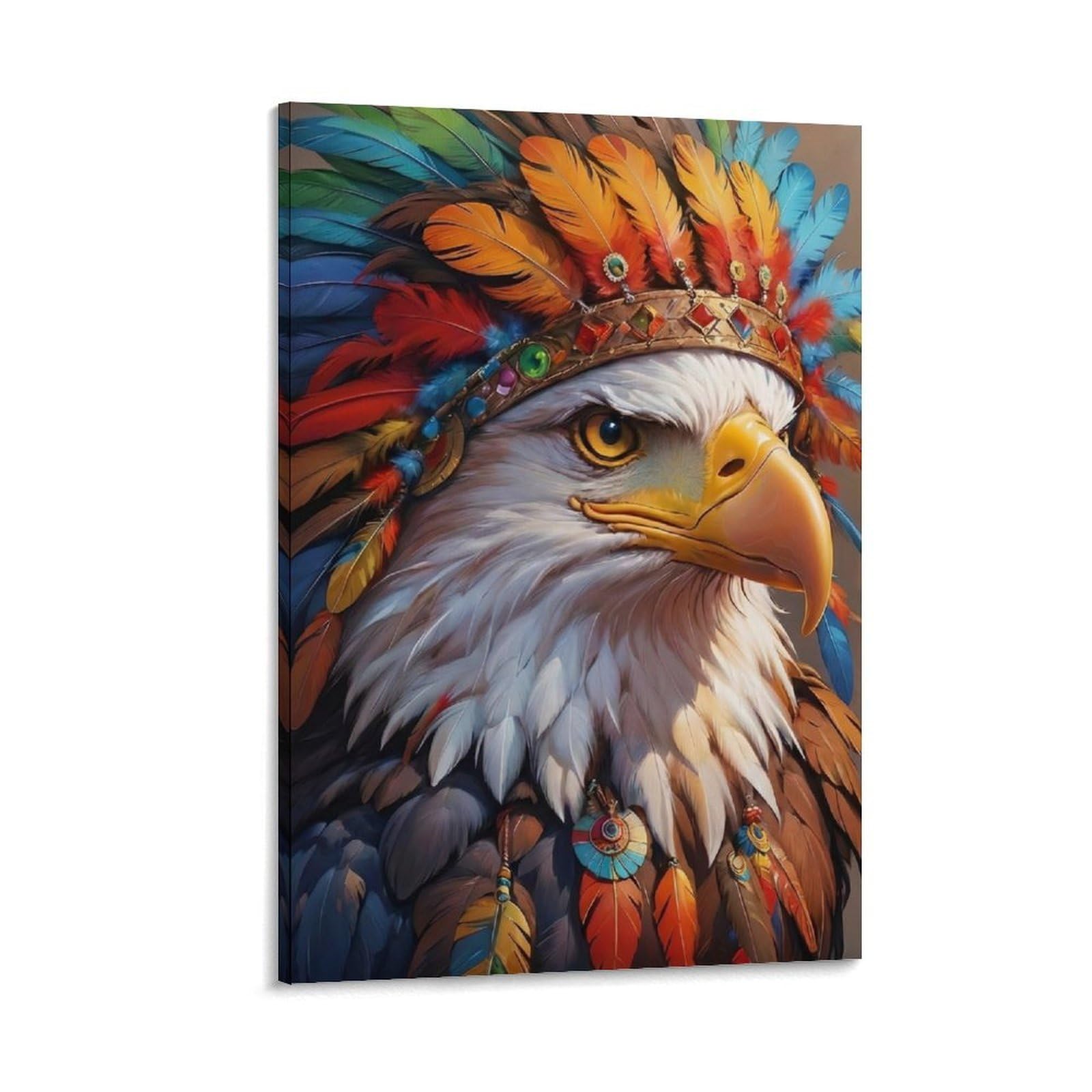 DHBANEIOK Eagle with Feather Crown Wall Decor Poster Giclee Canvas Prints Modern Wall Art Picture Wall Hanging for Living Room Home Decorations 24x36inch(60x90cm)