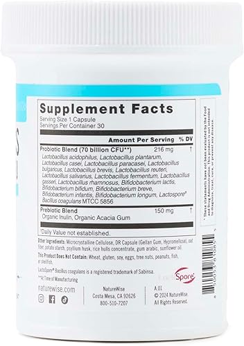 Miniatura 12 de NatureWise Probióticos 70 mil millones de UFC, 17 cepas + prebióticos orgánicos, apoyo para la salud inmunológica, digestiva e intestinal para