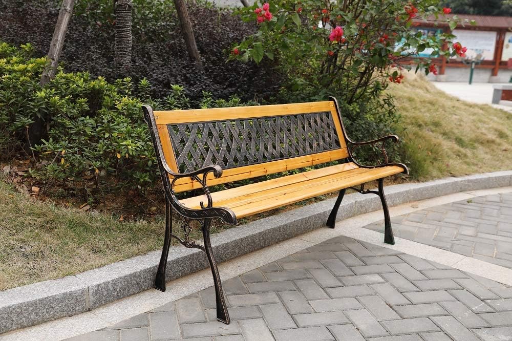 Gardenised QI003462L Patio Garden Park Yard 49" Outdoor Wooden Bench, Brown : Patio, Lawn & Garden