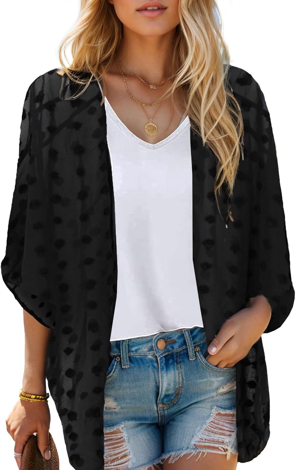 Moss Rose Women's Beach Kimono Coverup Sheer Chiffon Cover Ups, Casual Loose Open Front Cardigan Tops