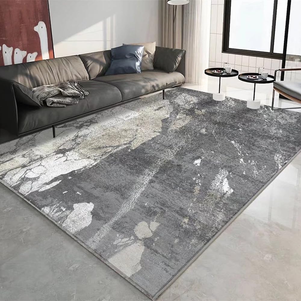 Tapis Abstrait Gris Clair en Flanelle Douce Epaisse pour Salon Moderne