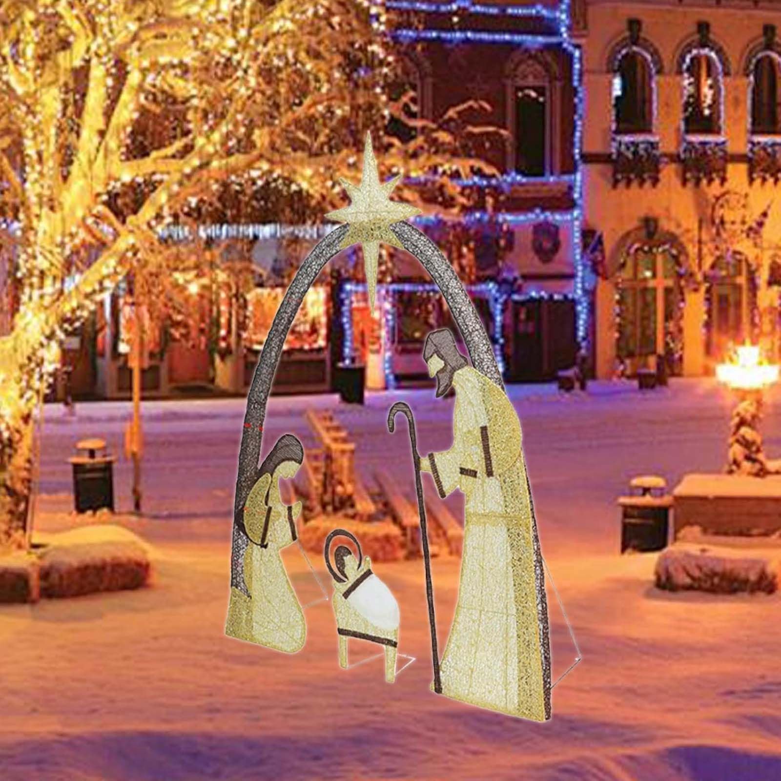 Presepe Illuminato per Natalizia, Luci Presepe Natalizio Decorativo, Presepe a LED Sacra Famiglia per Cortile, Ornamento da Giardino per Esterni, Prato, Decorazione Natalizie (C)