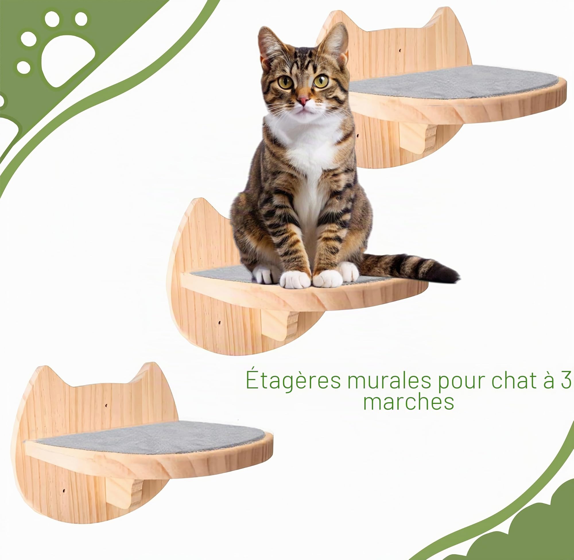Mur d'escalade pour chat - Hamac mural pour chat - Avec escalier pour chat - 4 pièces - Hamac XL extra stable et grand - Arbre à chat mural stable