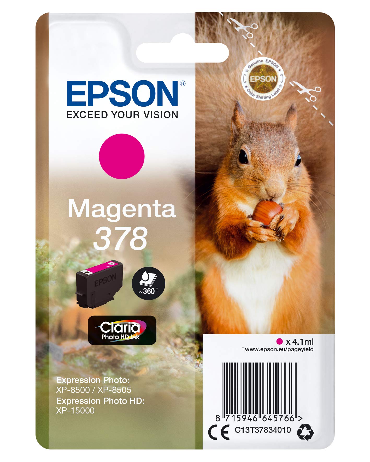 Epson Magenta C13t37834010/378 Ink Cartridge 360 Pages 4.1Ml For Epso