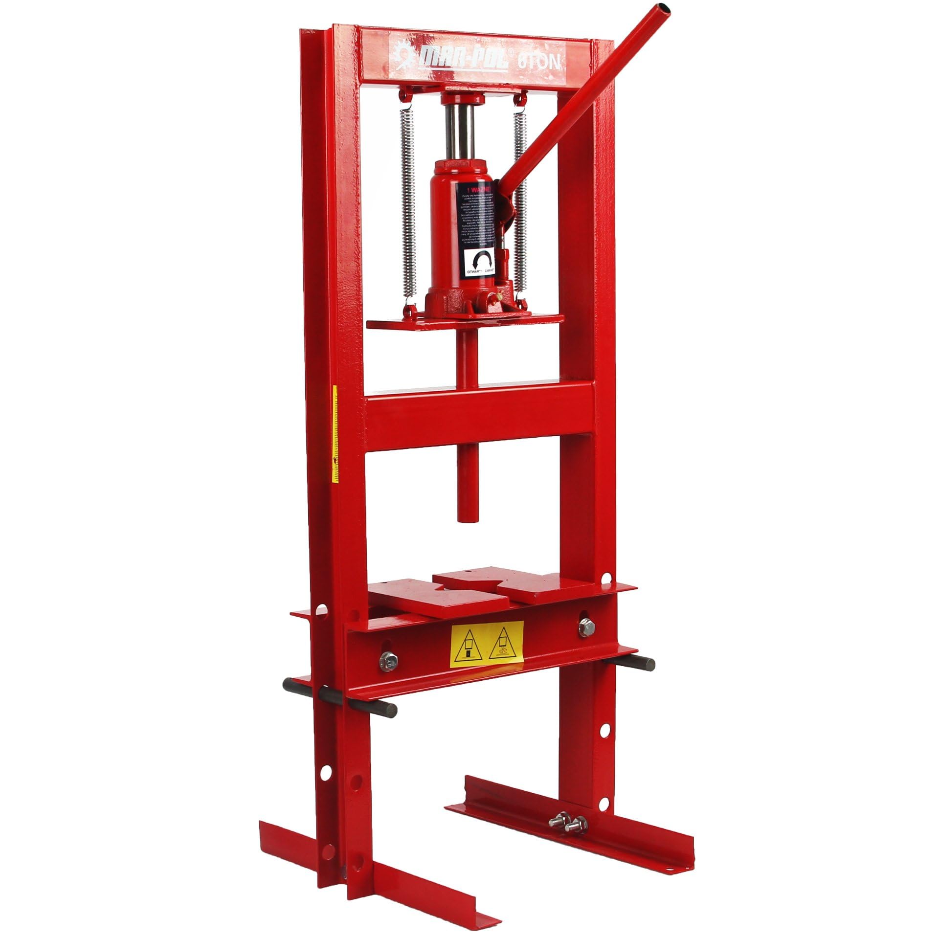 Prensa hidráulica de 6T | 93,5 x 40 x 41 cm | Banco de trabajo transversal ajustable en 4 niveles | Elevador con perno atornillable | Juego de espaciadores | de acero