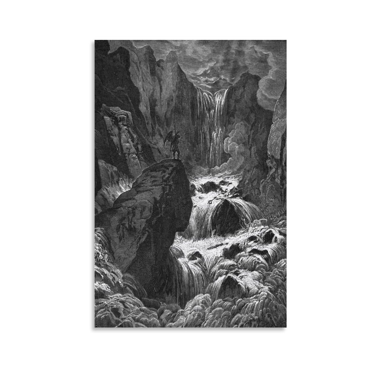 Nganoh Unframe-Style Satan Overlooking Heaven By Gustave Dore Canvas Printed Poster Painting On Canvas Wall Art Scroll Picture Print Living Room Walls Decor Homes 08X12inch(20X30cm)