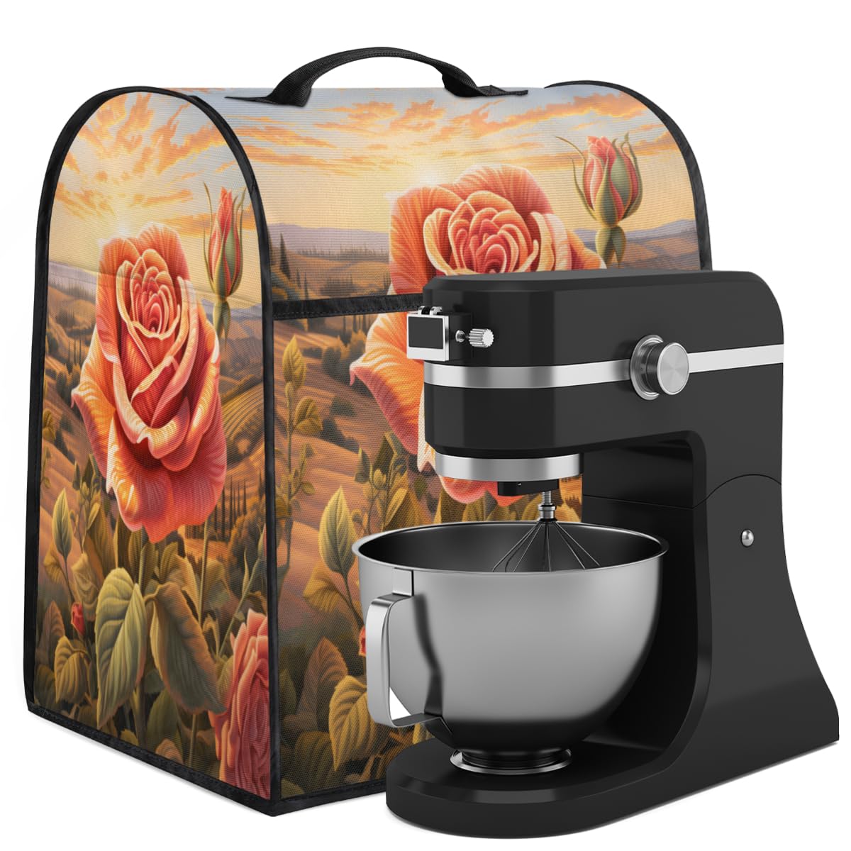Coffee Maker Cover Rose Flower Pattern Kitchen Appliance Covers Small Appliance Covers Blender Cover Juicer Cover Dust Covers for Kitchen Appliances with Top Handle and Pockets,Washable,C552