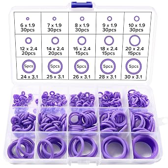 260 Pieces 15 Sizes O Ring Sealing Rings Set Silicone Seal Rings Kit O Ring Assortment for Sanitary Washers Car Quick Repair Purple