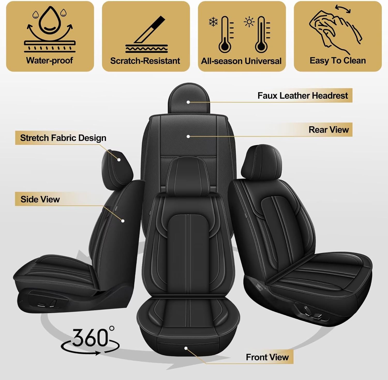 for Jeep Grand Cherokee Custom-fit Seat Covers 2007-2010,Laredo,Limited,Overland,SRT-8, 5 Seats Full Set Faux Leather Seat Cover Grand Cherokee Accessories - Black