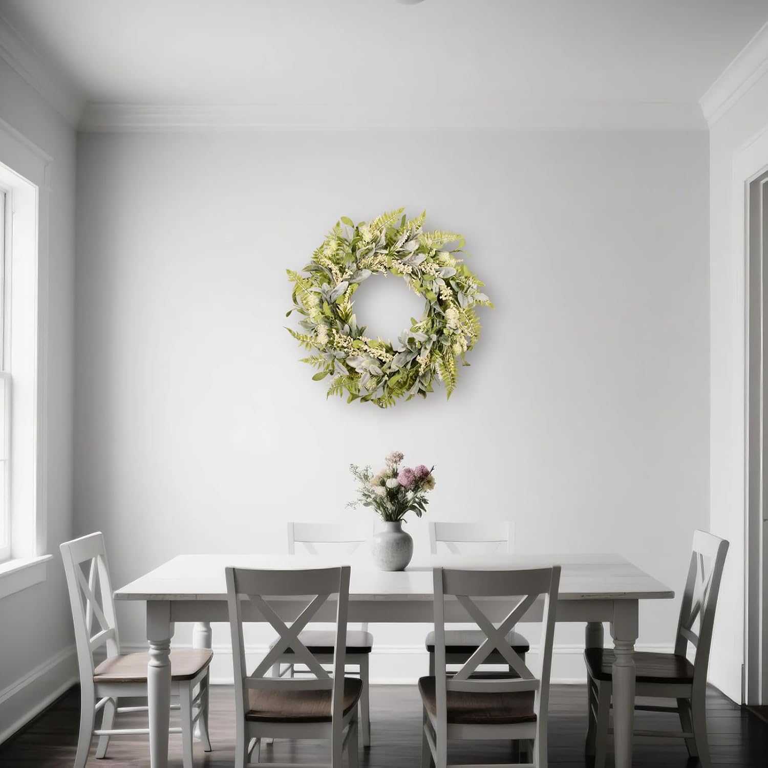 21 Inch Artificial Eucalyptus Wreaths for Front Door - Mixed Greenery Leaves Wreath with White Berries on Grapevine Base, All Seasons Farmhouse Decor for Porch, Window, Indoor & Outdoor - Image 8