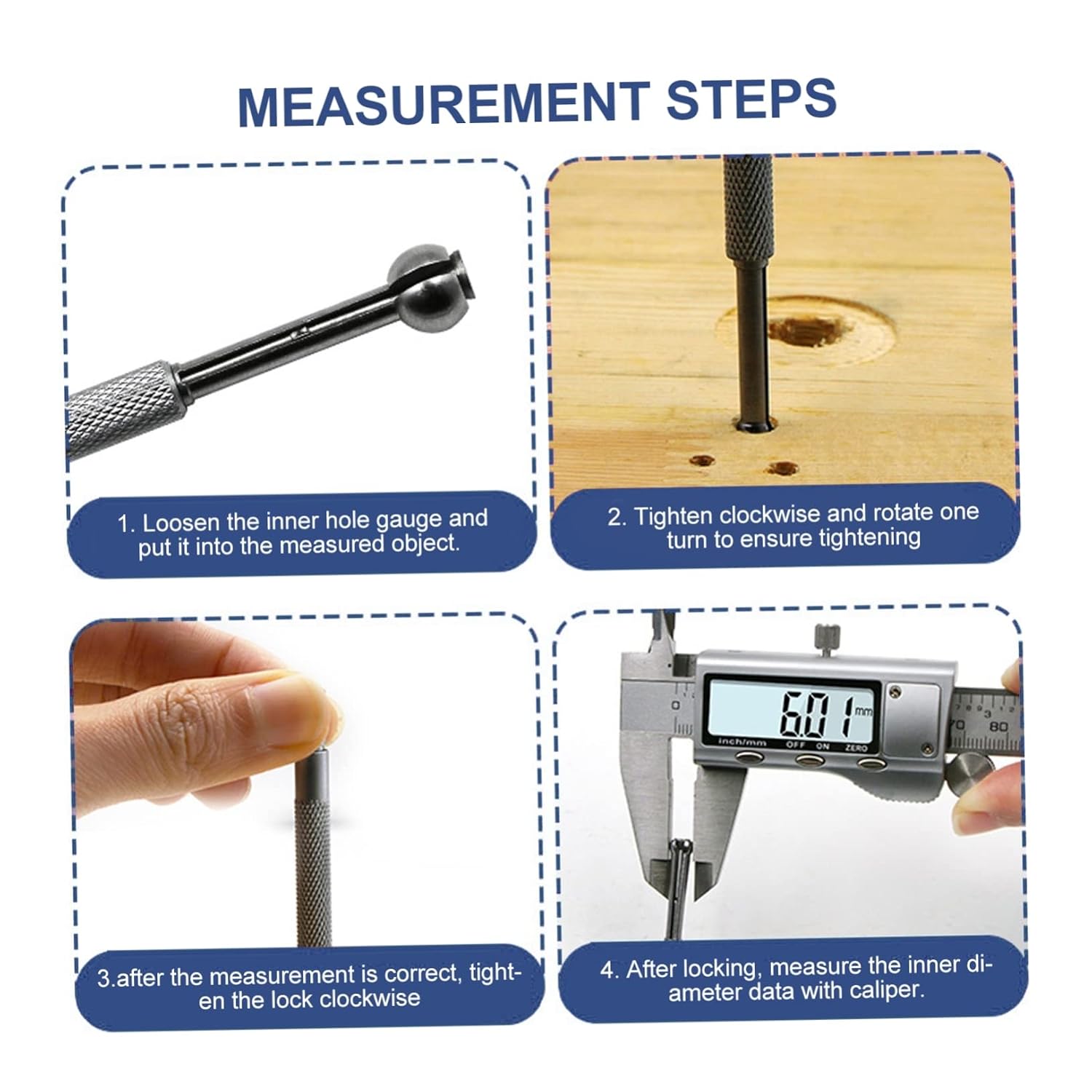 KOMBIUDA 4Pcs Silver Telescoping Gage Set Internal Gauges for Manual Measurement Range Precision Hole Gauges Practical Tool for Accurate Bore Measurement
