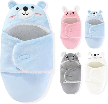 Swaddles for Newborns,Personalized Baby Sleep Sack,Infant Cute Plush Receiving Blanket 0-6 Months for Girl Boy Blue Bear