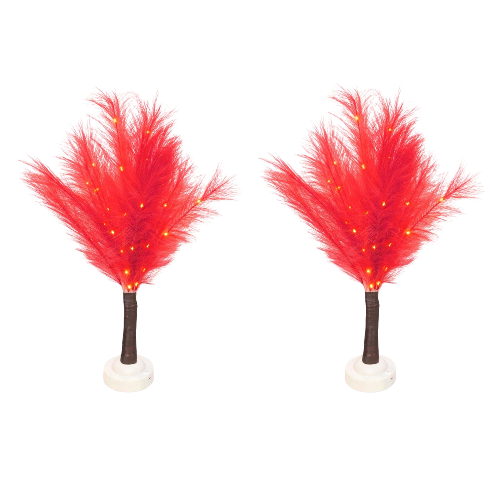 SHATCHI 2Pcs - 70cm Red Feather Tree Table Lamp Warm White LEDs Lighted Pampas Tree – Battery-Operated Decorative Night Light for Christmas, Home, Events, Holiday Decorations