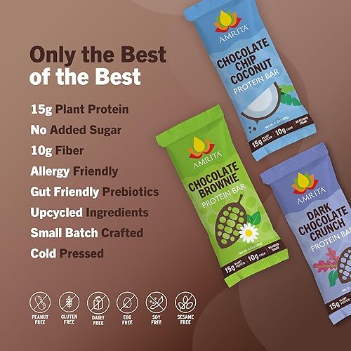 Miniatura 56 de Amrita Manzana canela vegana, sin gluten, barras altas en proteínas 0.53 oz de proteína a base de plantas, alta fibra, sin maní ni lácteos Barra