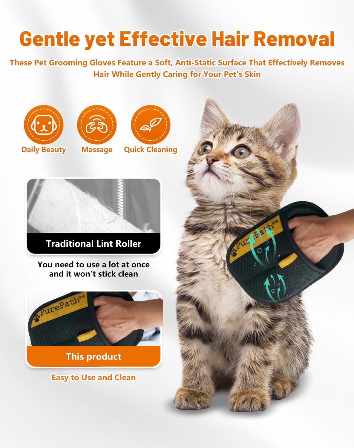 Pure Path Pet Hair Glove, 2/3PCS PurePath Pet Hair Removal, Electrostatic Grip Technology, Reusable & Washable, for All Fur Types & Surfaces (2pcs)