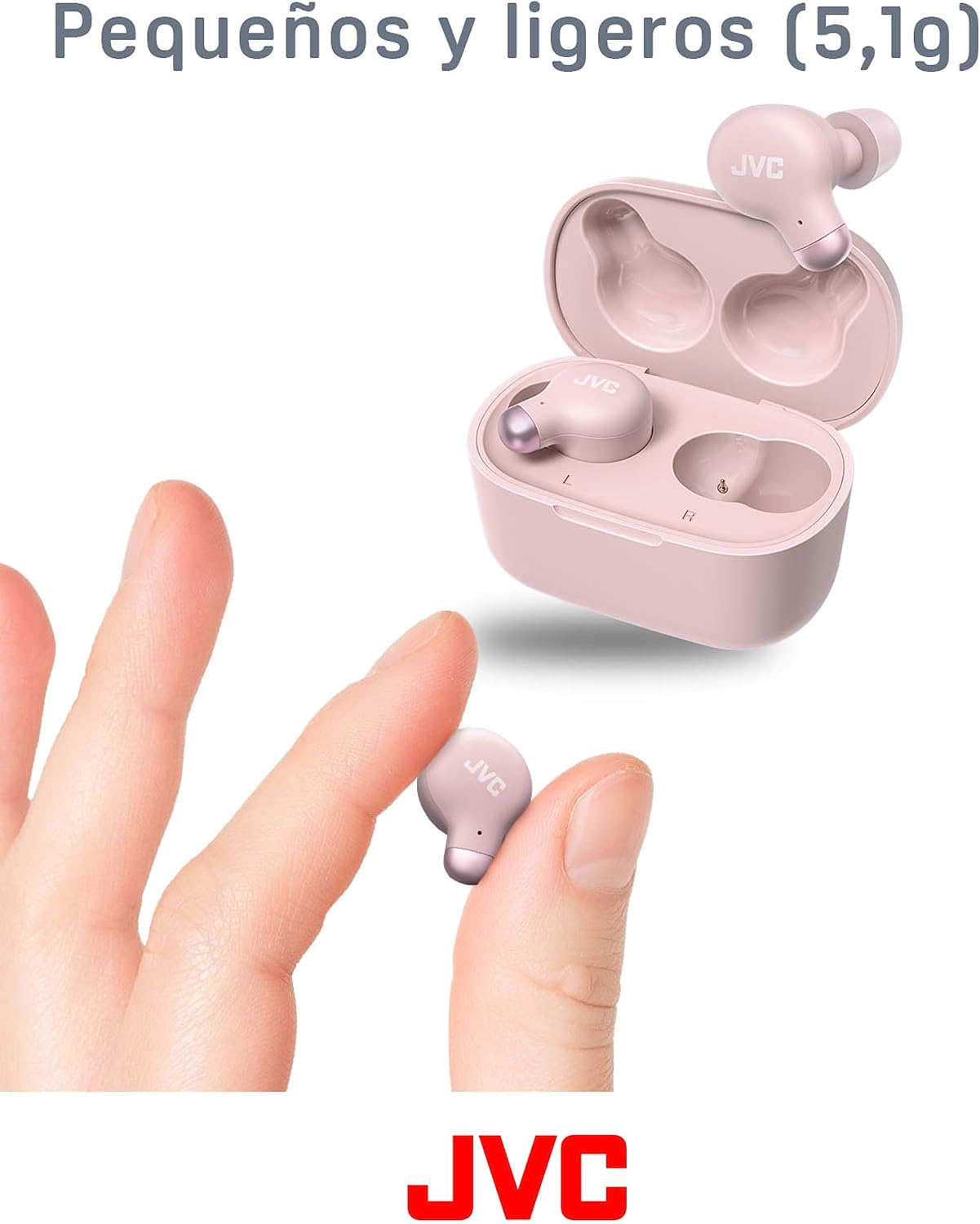 JVC HA-Z250T – Auriculares Inalámbricos con Bluetooth 5.3, 28 Horas de Batería, Certificación IPX4, Solo 5,1g de Peso, Cancelación de Ruido, 3 Pares de Almohadillas de Silicona y 2 de Espuma, Rosa 7