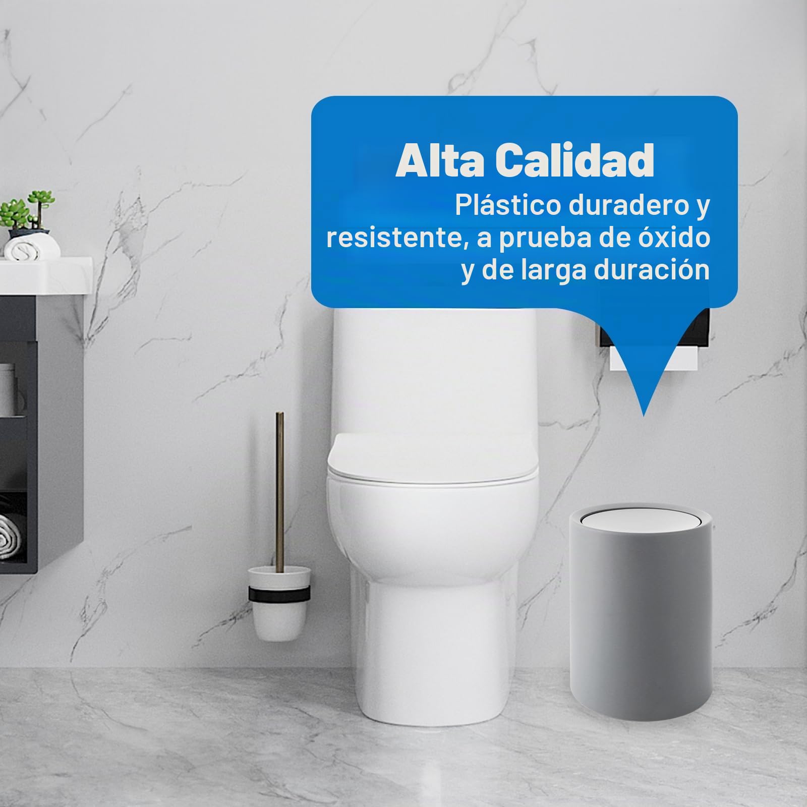 YAYODS Cubo de basura para baño de 8 L, color gris, 26 x 22 x 16,5 cm, con tapa, libre de BPA, cubo de basura basculante – Cubo de basura de plástico para baño, cocina, oficina