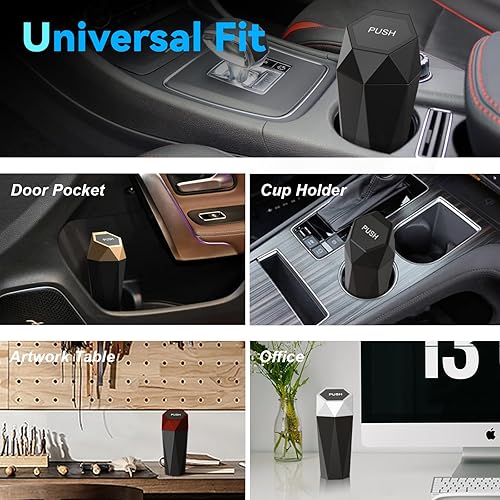 Miniatura 6 de SINSEN Cubo de basura para automóvil, mini cubo de basura con tapa, cubos de basura para puerta de automóvil, organizador de portavasos de diamante,