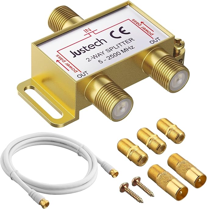 Justech 2 Way TV Aerial Coax Splitter Coaxial Cable