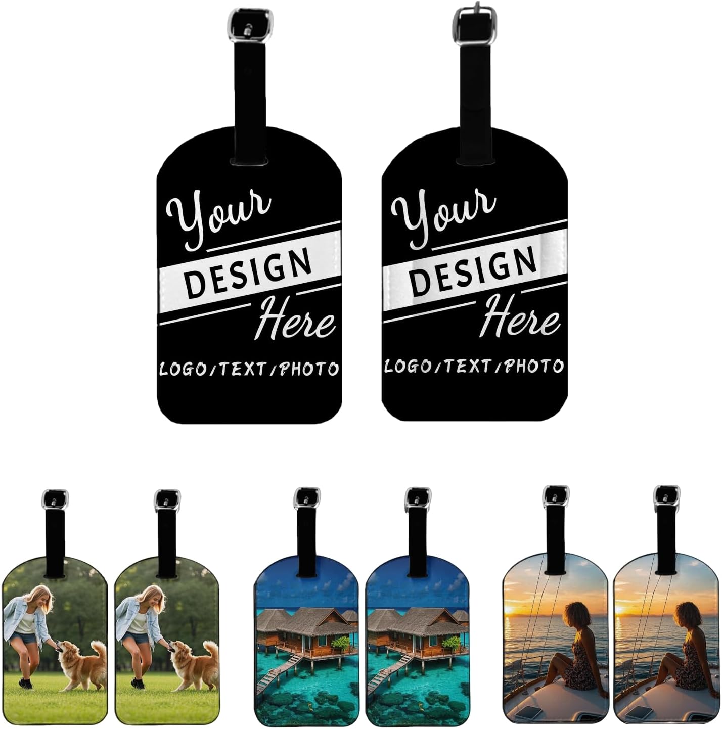 Personalized Luggage Tags for Suitcases, Customized PU Leather Backpack Bag Tags with Photo Text Logo,Personalized Travel Accessories for Kids Women Men