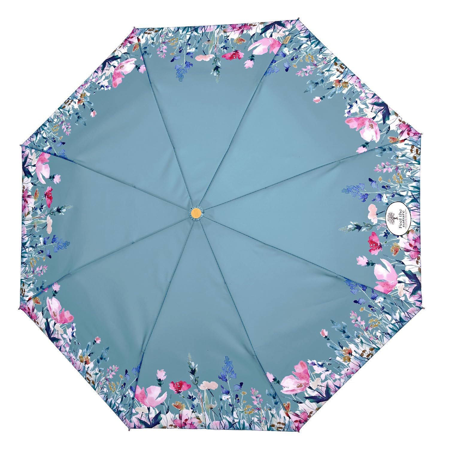 PERLETTI GREEN Parasol Kobiet Automatyczny Przyjazny Środowisku - Parasolka Organiczna Ekologiczna Uchwyt z Drewna - Kompaktowe Małe Parasole Wiatroodporne - Średnica 96 cm