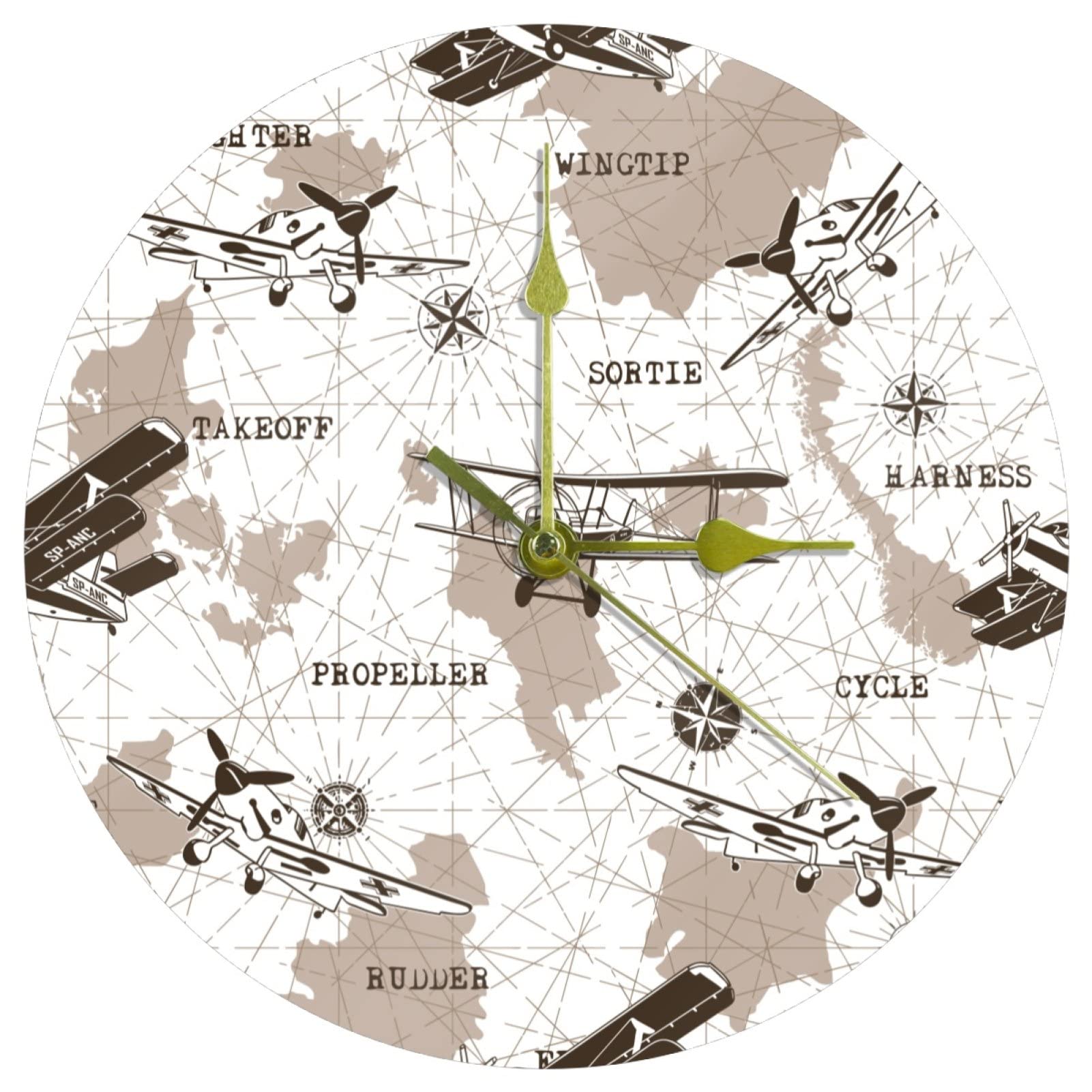 Horloge silencieuse sans tic-tac motif avions acrylique 24 cm