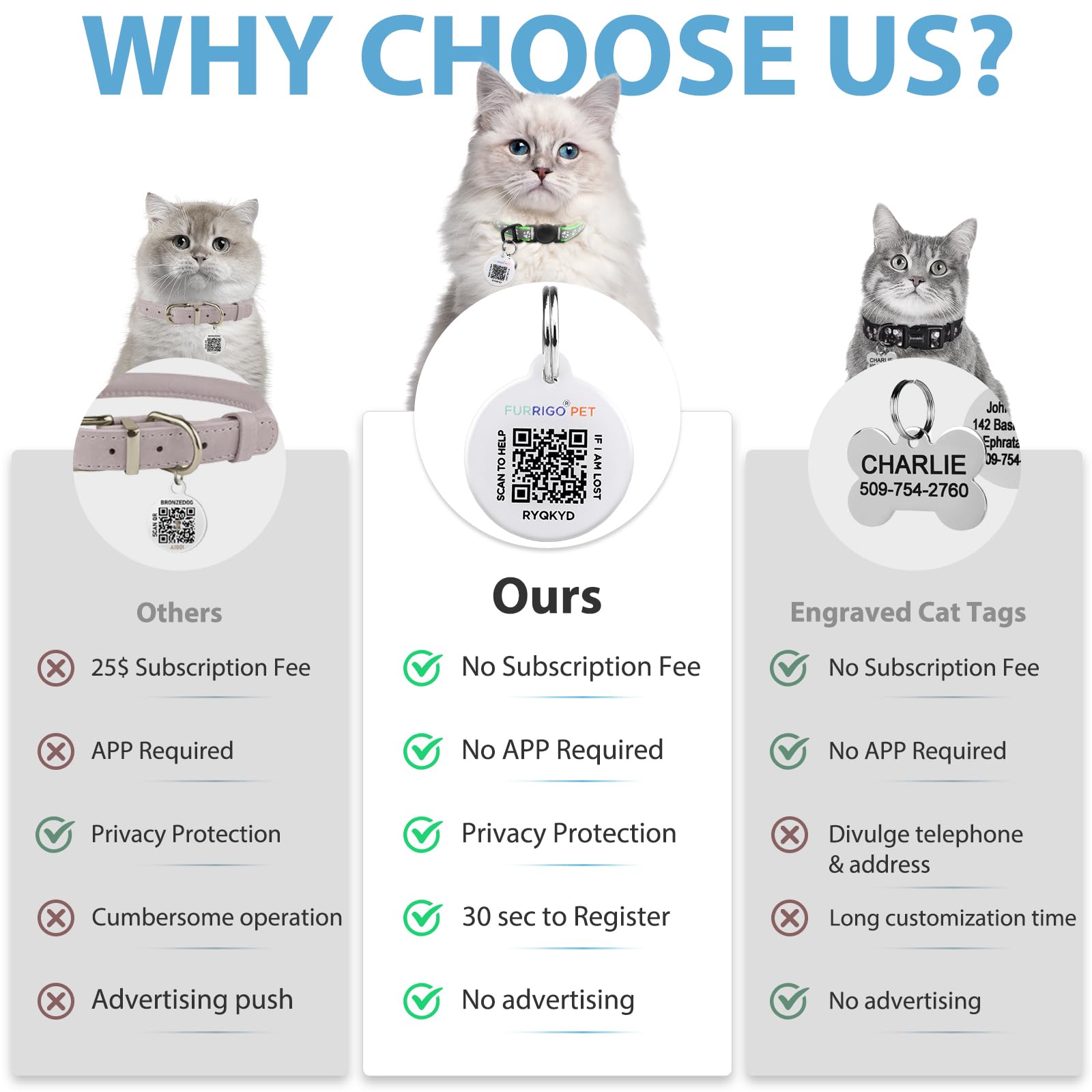Collar de gato con etiqueta de nombre de código QR, collares reflectantes para gatitos con campana, etiqueta de identificación de gato personalizada, ultra duradero, ajustable, liberación rápida, se