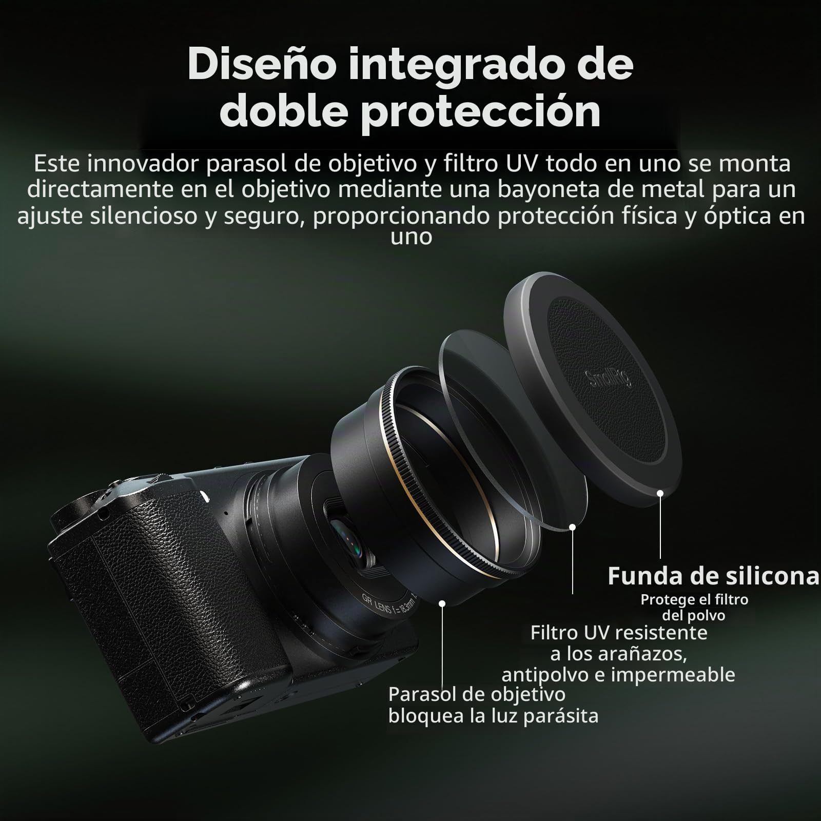 SmallRig Filtro UV y parasol todo en uno para RICOH GR IV GRIV con tapa protectora de silicona, parasol dedicado que reduce la luz parásita, revestimientos multicapa, resistente a los arañazos - 5679