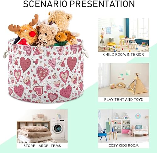 Miniatura 4 de FRODOTGV Cesta de almacenamiento de corazones rosados, contenedores plegables e impermeables para juguetes circulares con asa resistente,