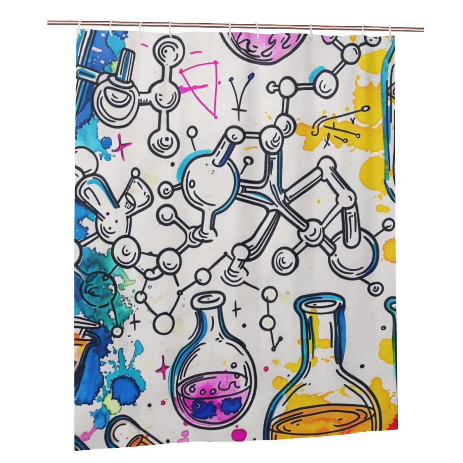 BWWHCCTI Chemistry Print Printed Shower Curtain With 12 Plastic Hooks Opaque Quick Drying Waterproof Shower Curtains Sets For Bathroom 152x183 Cm