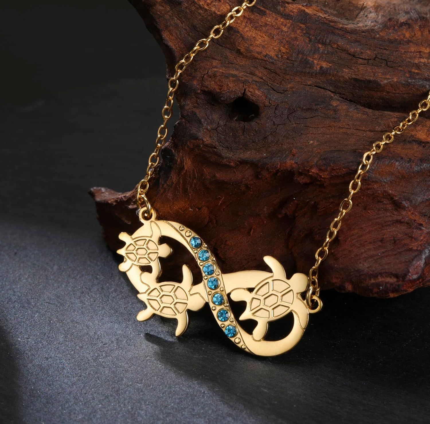 Sea Turtle Necklace for Women Blue Moonstone Infinity Wave Pendant Cute Animal Jewelry Summer Holiday Beach Gifts for Ocean Lover image 3