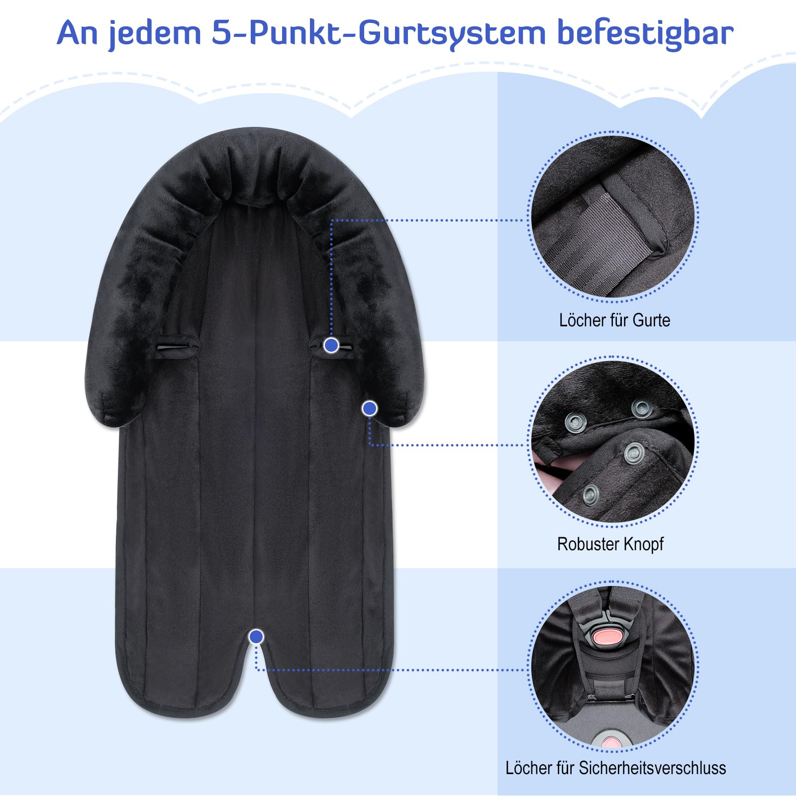 INFANZIA Riduttore per seggiolino 2 in 1, universale, per tutti i passeggini, per neonati, poggiatesta per ovetto e seggiolini auto, ideale per tutte le stagioni, 51 x 30 cm, nero
