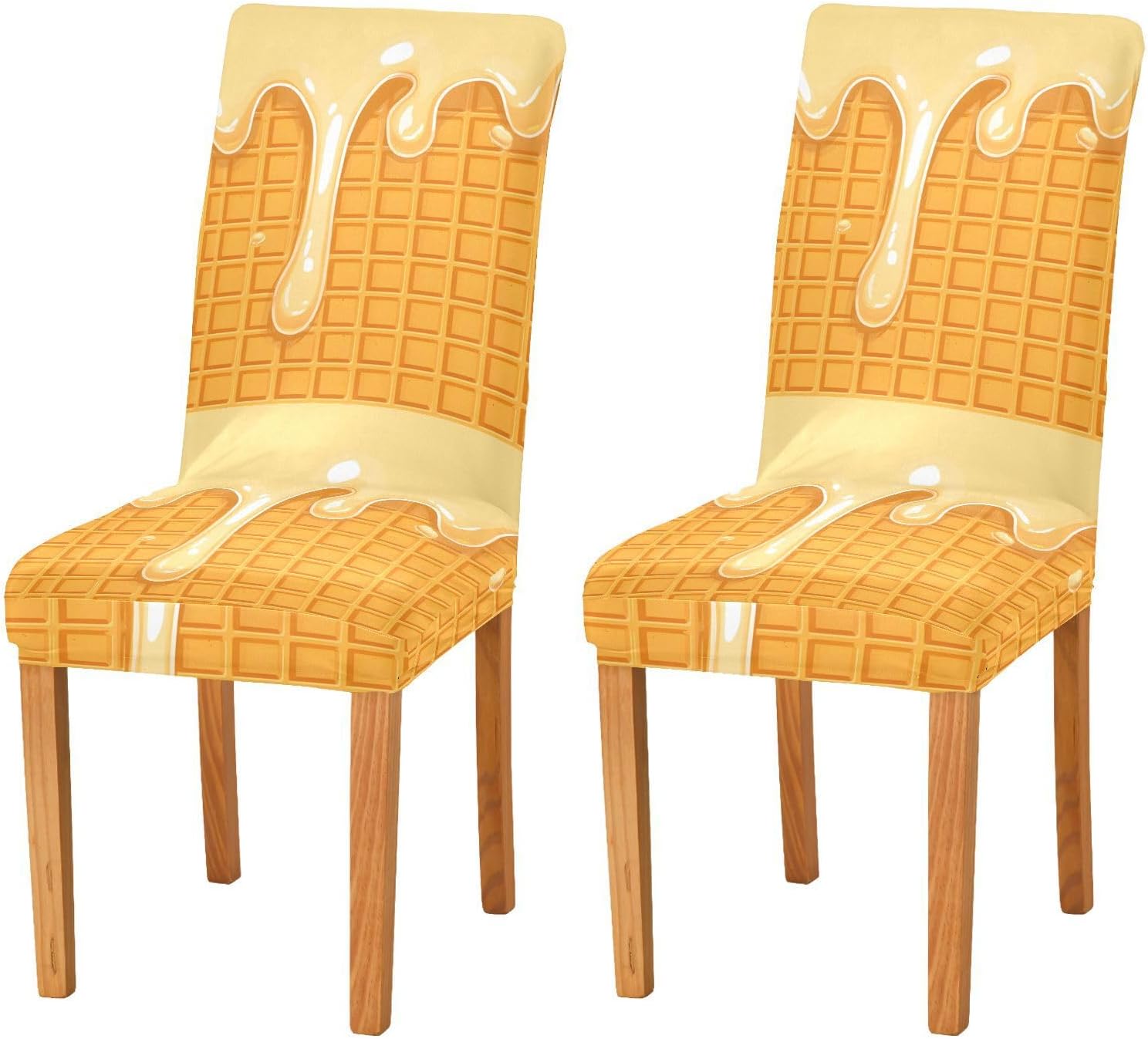 ALAZA Chair Covers for Dining Room, Yellow Ice Cream Stretch Chair Cover Sets Chair Protector Removable Washable for Ktichen Restaurant Hotel